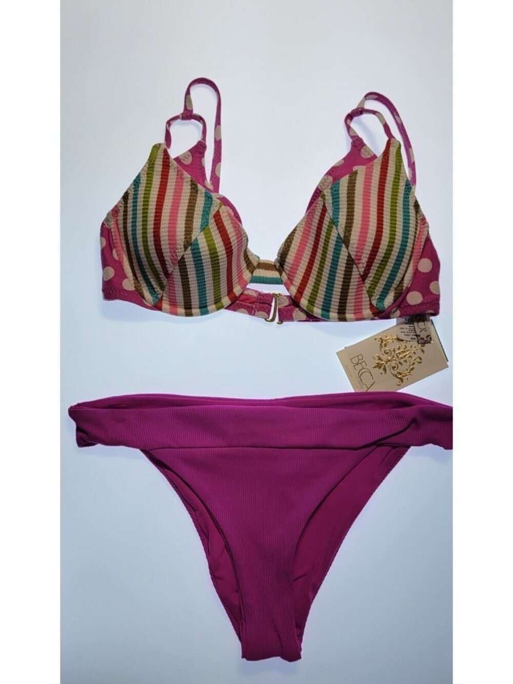 Becca By Rebecca Virtue Swim Bikini Womens Push  Up Multicolor Sz M